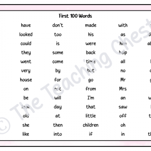 High-Frequency Word Mat - First 100 Words