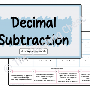 Subtraction Worksheet - Tenths (With Regrouping)
