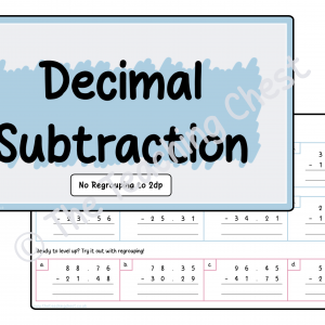 Subtraction Worksheet - Hundredths (No Regrouping)