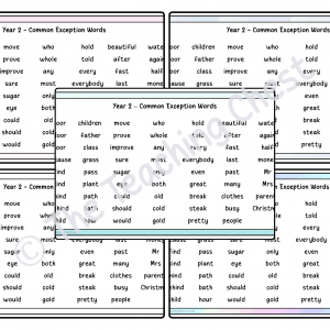 Common Exception Word Mat - Year 2