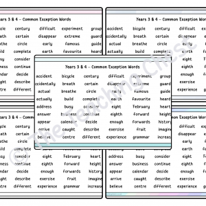 Common Exception Word Mat - Years 3 & 4